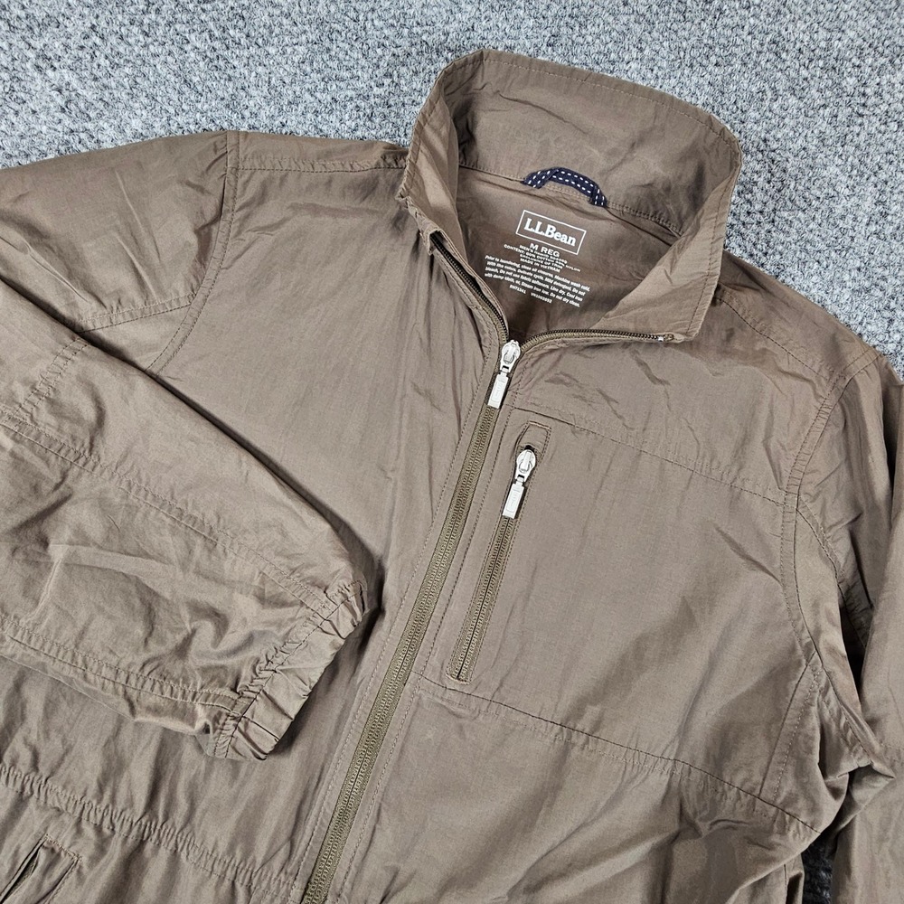 LL Bean Mens Full Zip‎ Windbreaker Jacket Brown Cotton Nylon Size M REG 503269